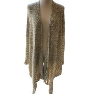 Soft Gray/Cream Shawl with Armholes and Fringe Size OS